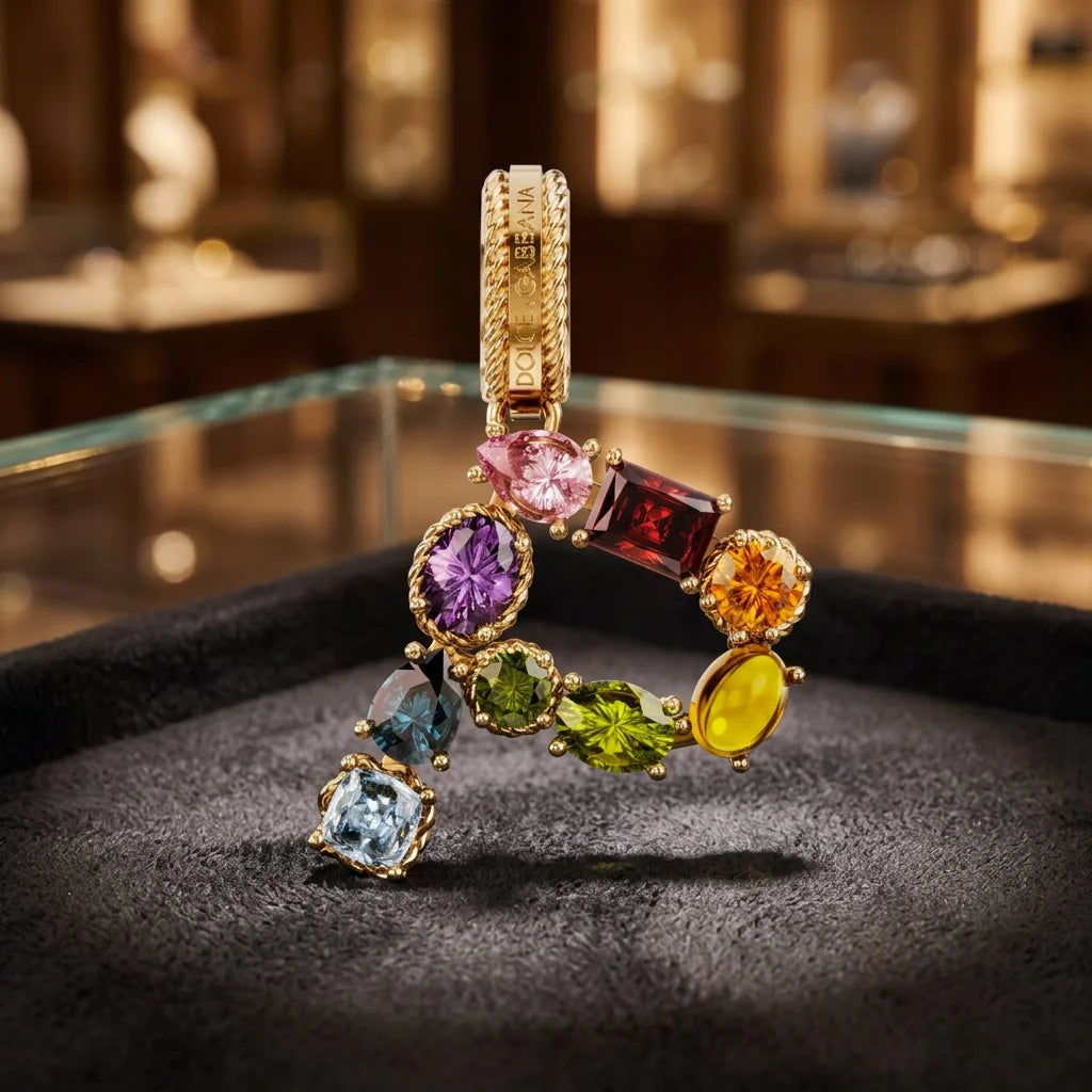 Gemfiori 18K Gold Pendant Necklace With Multicolor Gemstones Luxury Women Jewelry
