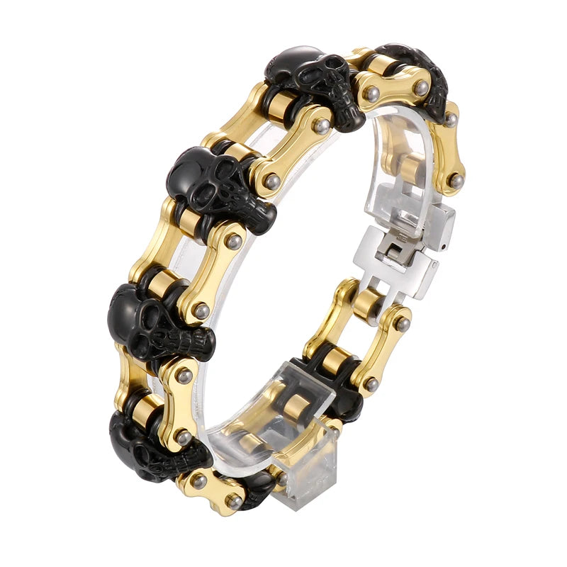 KALEN Punk Skull Biker Bracelet – Gold, Silver & Black