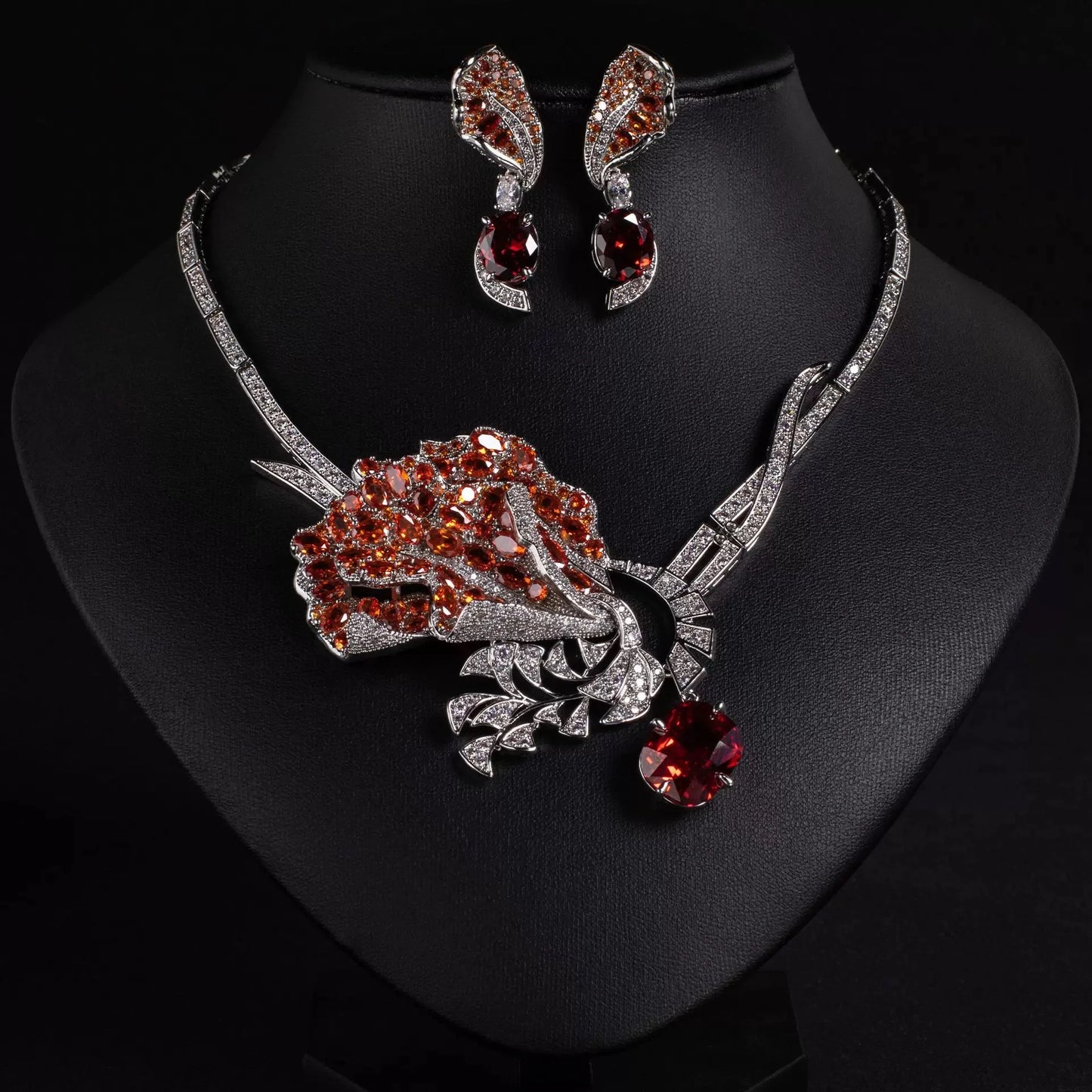 XM S18 Brass Platinum Plated Cubic Zircon Crystal White Flower Women Choker Necklace Earrings Bridal Set Wedding Dress