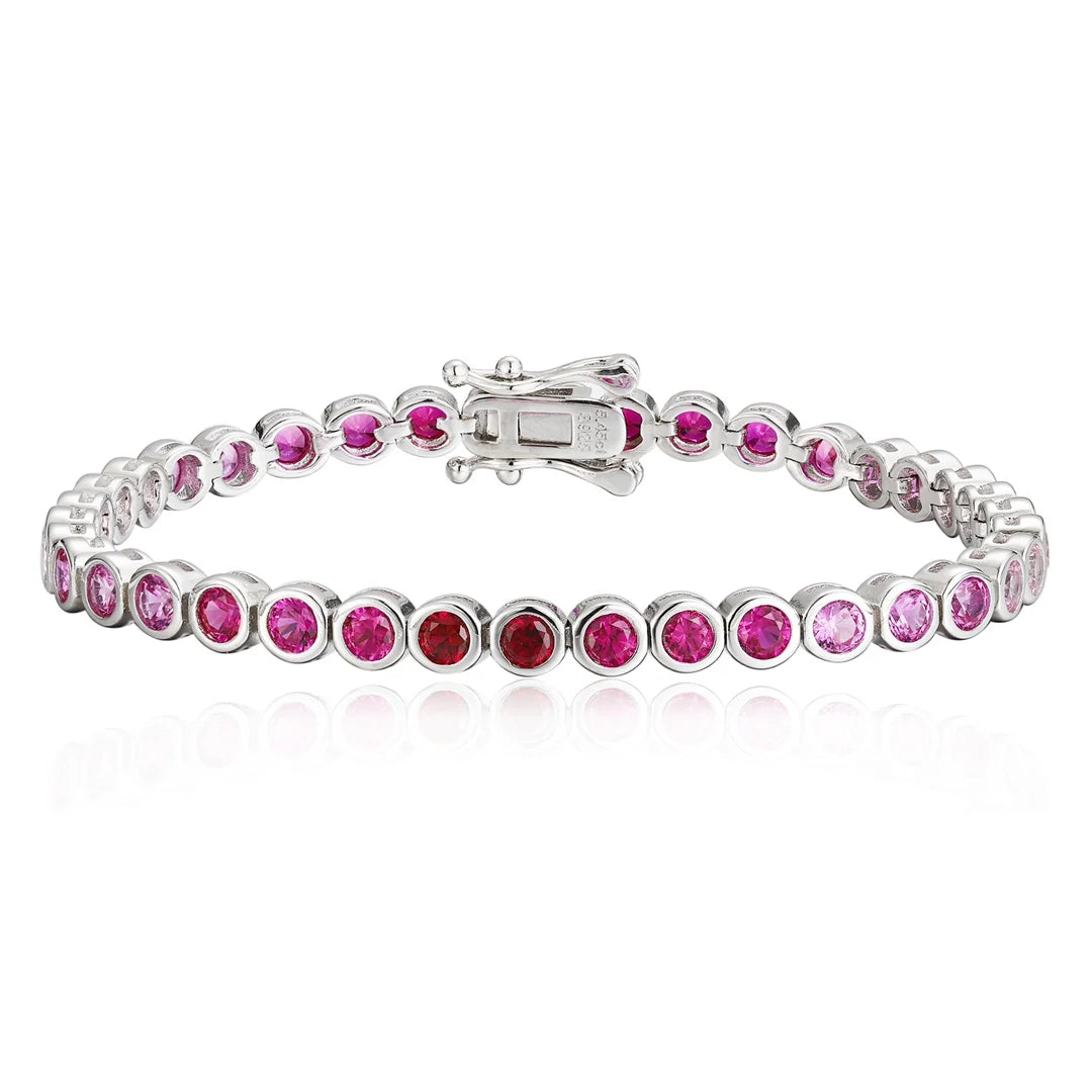 Gemfiori Rainbow Sapphires 3mm Round Tennis Bracelet 925 Sterling Silver Unisex Fashion Jewelry Lab Grown Sapphires Wedding Party