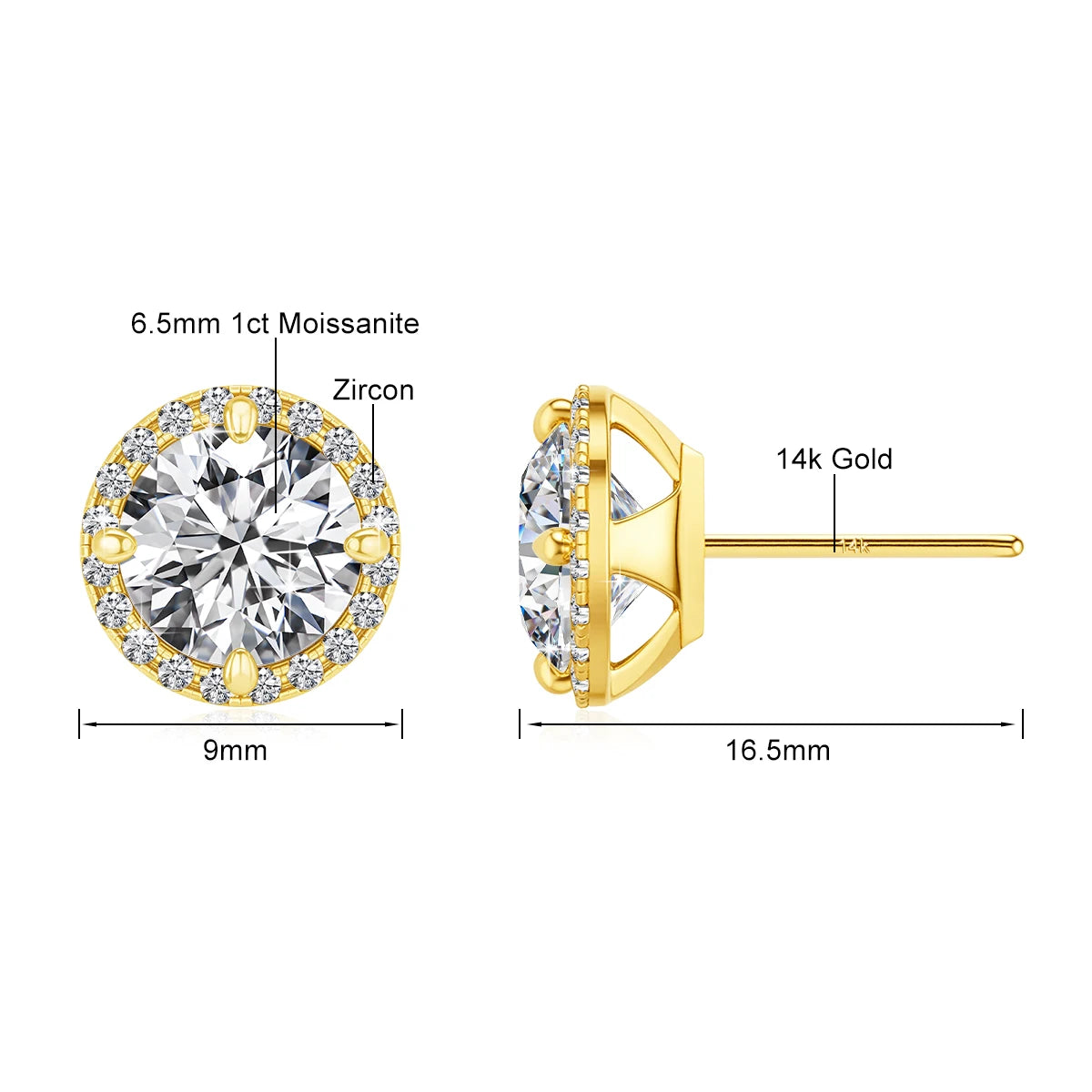 Gioiellieri Fine Jewelry Woman Engagement Friendship Gift 0.5ct 1ct Moissanite Hollow 14K Gold Classic Halo Stud Earrings