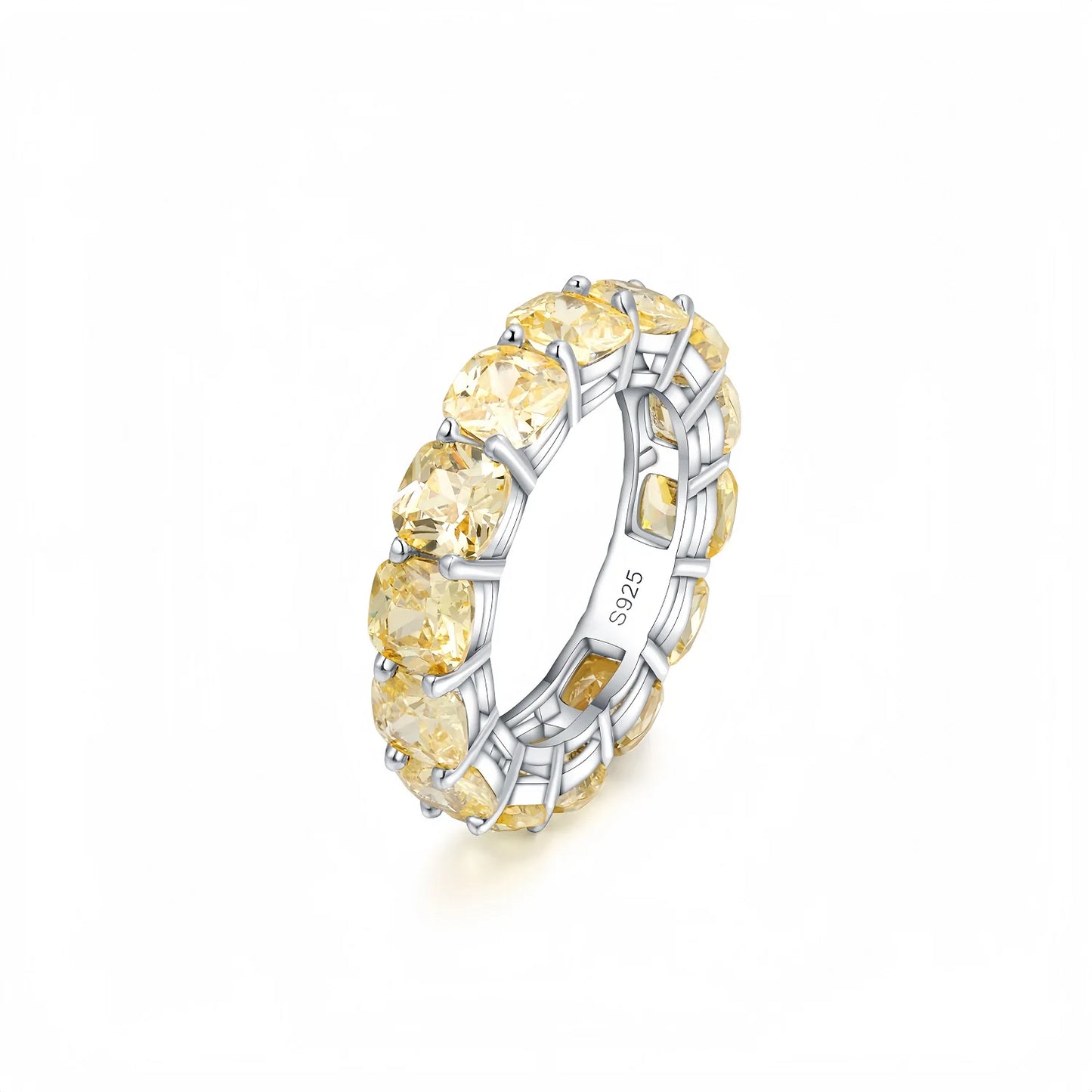 MUSHAN Jewelry Factory Yellow CZ High Carbon Diamond Eternity Band Women Rings 18K Gold Plated 925 Sterling Silver Jewelry Rings
