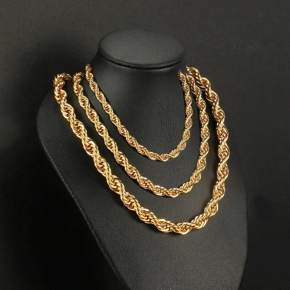 REBEL S&S REBEL NUOYA Fashion Jewelry 8mm 10mm Chunky Rope Chain Necklace 18K Gold Plated Stainless Steel Twisted Rope Chain