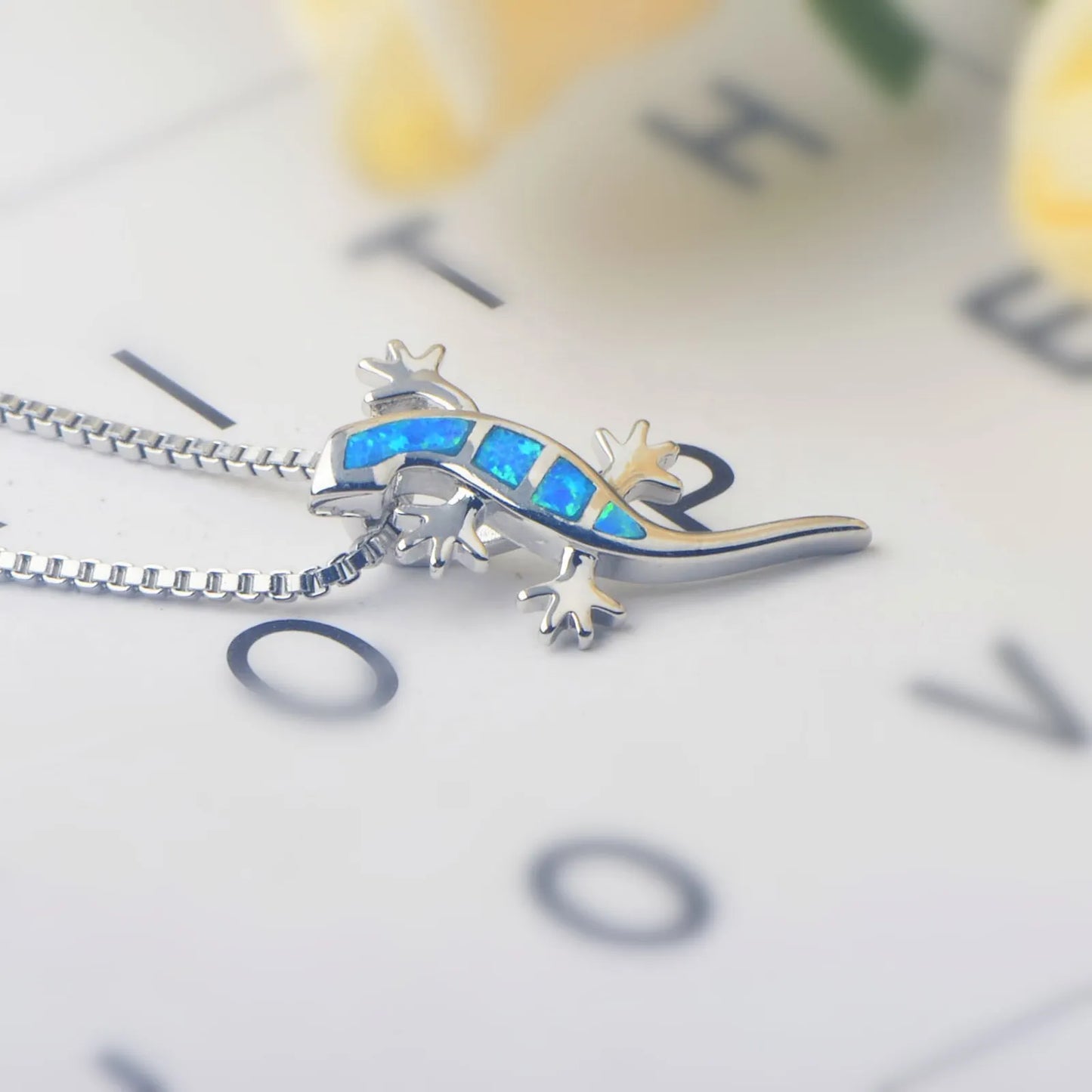 Tiktok Ins Trending Opal Lizard Necklace - Blue Fire Opal Statement Jewelry Wholesale for Fashion Brand