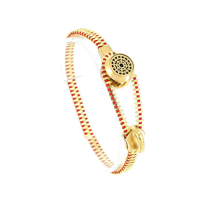 REBEL Unisex Creative Gold/Silver Stainless Steel&Jade Thread Zipper Bracelet