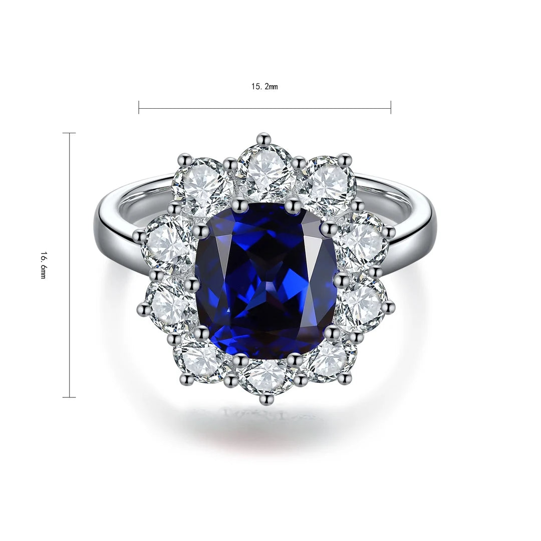 Gemfiori Handmade Lab Grown Paraiba Sapphire Engagement Rings Rhodium Plated Sterling Silver 925 Wedding Jewelry