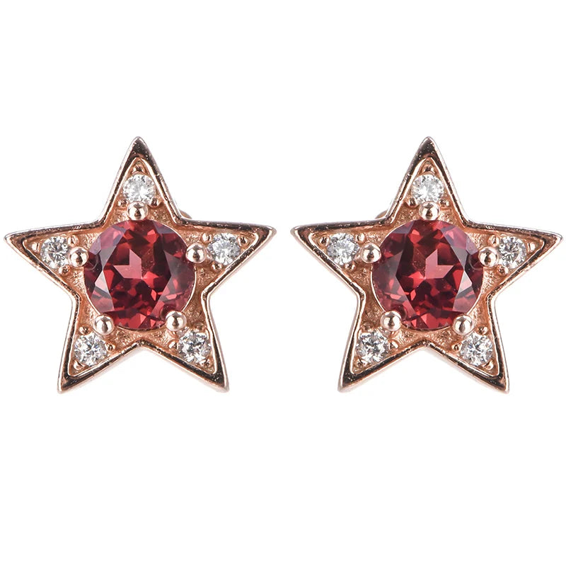 Gioiellieri Genuine Natural Garnet Stud Earrings Rose Gold Plated 925 Sterling Silver Setting Hypoallergenic for Party Gift Bulk Order