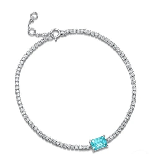 Gemfiori Customizable S925 Silver Bangles Chain Bracelet for Women Rhodium Lab Grown Paraiba Natural Gemstones for Gift Party OEM ODM