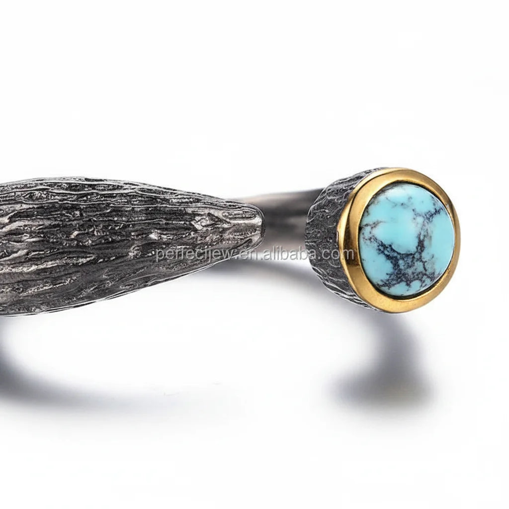 Gemstone Recycled Jewelry Ring Luxury Adjustable Jewellery Rings Turquoise 925 Sterling Silver Ring