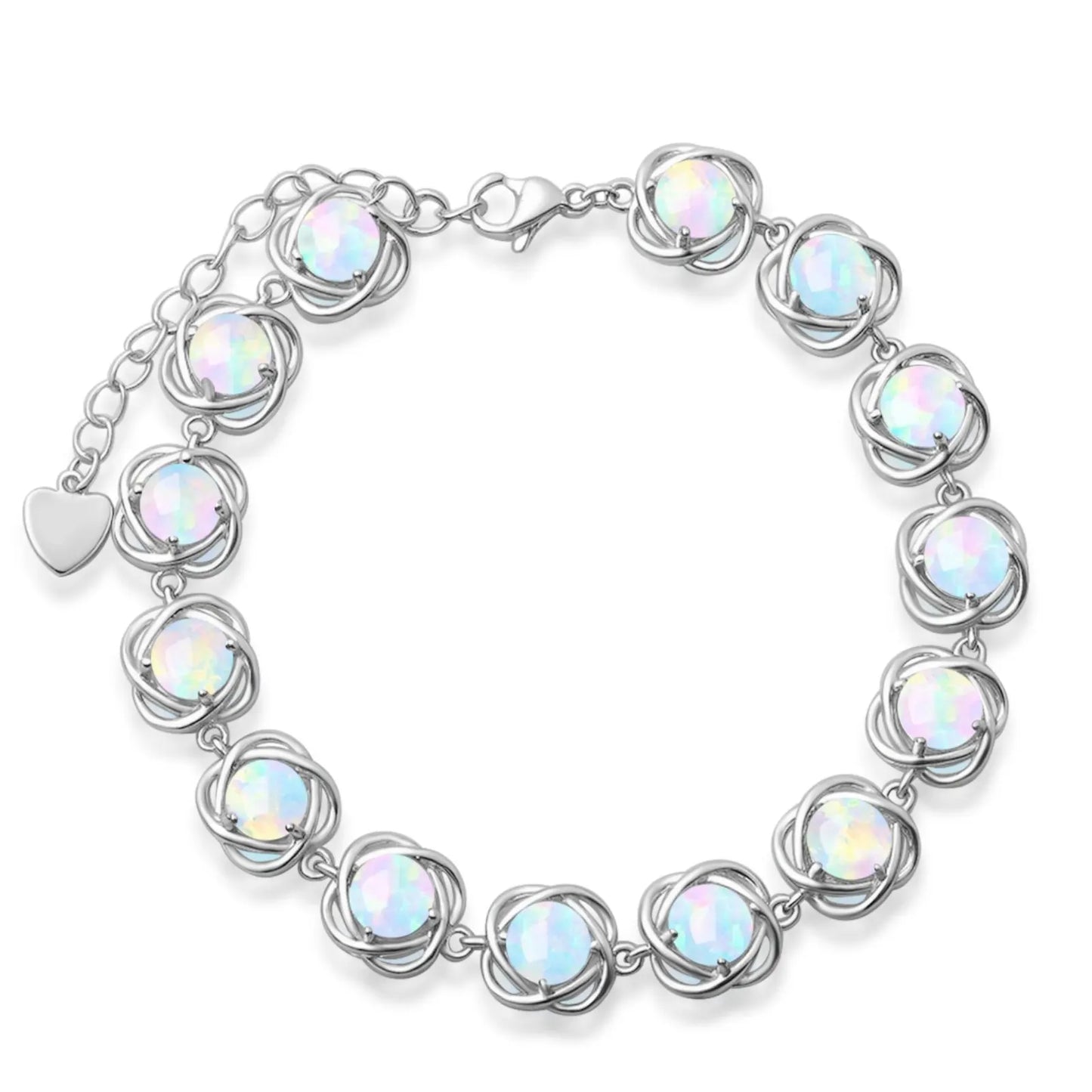 Trendy Brass Beaded Opal Inlaid Christian Bracelet Hawaiian Style Egg & Flower Design Silver Plated Fashion Accessories Bulk
