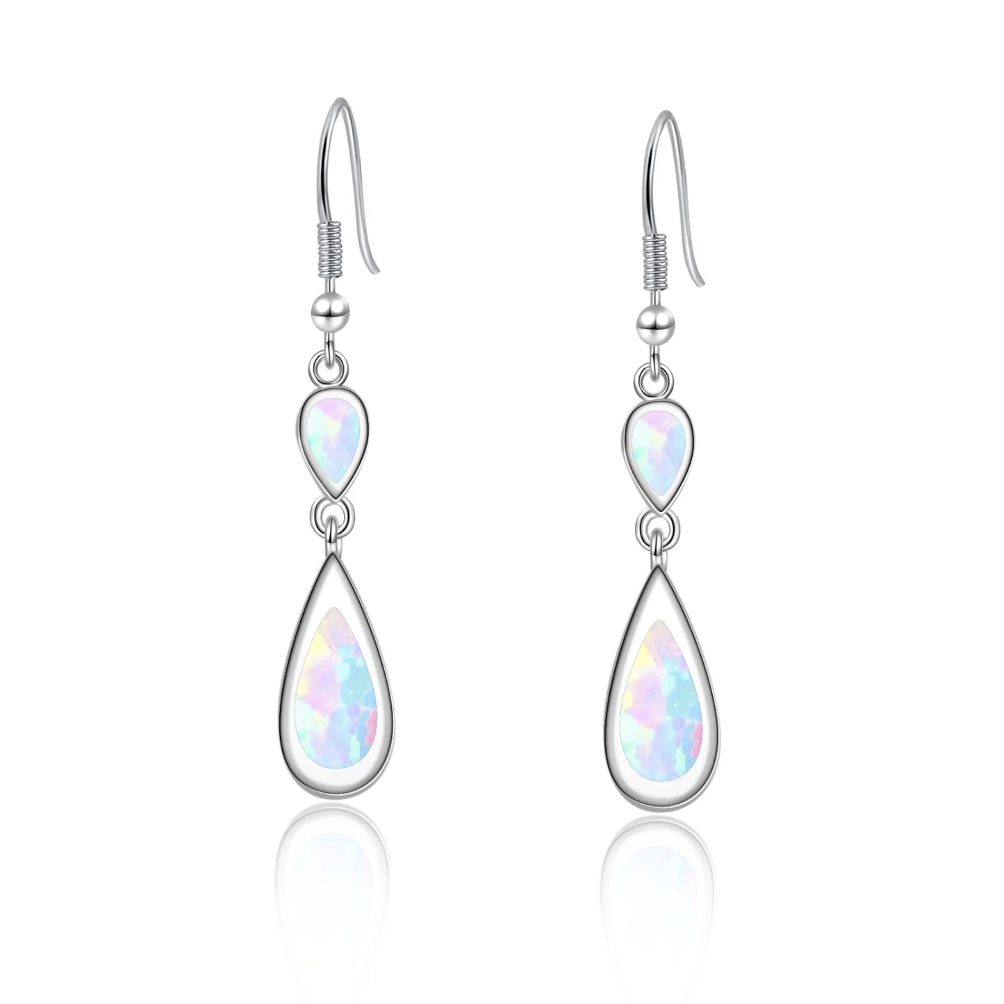 Layered Teardrop Opal Drop Earrings - Iridescent Opal Double-Drop Design | Elegant Daily Jewelry Bulk Gifts