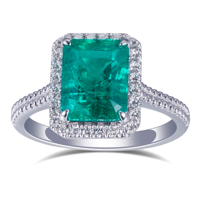 MS-608 18k Gold Custom Women Fashion 7*9mm Emerald Cut Emerald Halo Ring