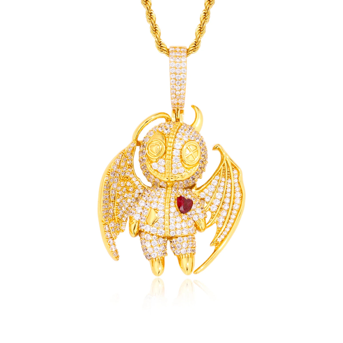 Punk Style Hip Hop Jewelry Gold Plated Brass AAAAA CZ Diamond Iced Out Kindness and Evil Demon Pendant Fashion Mens Necklace