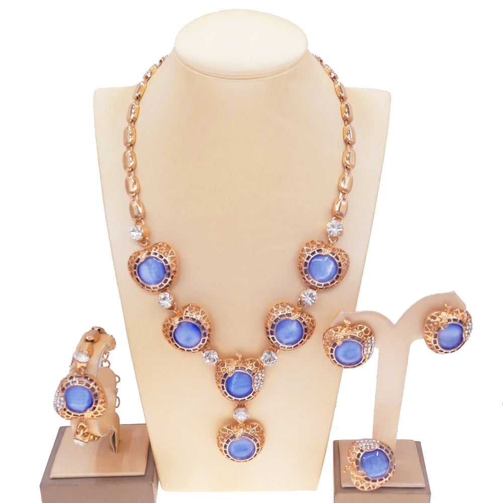 Zhuerrui New Italy Gold Big Style Women Jewelry Set Double Ring Necklace Bracelet Earrings Ring Jewelry Sets HA21040414