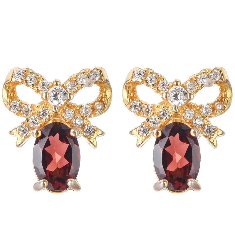 Gioiellieri Elegant Natural Garnet Stud Earrings, Gift Box Packed, Perfect Women's Day/Christmas Gift