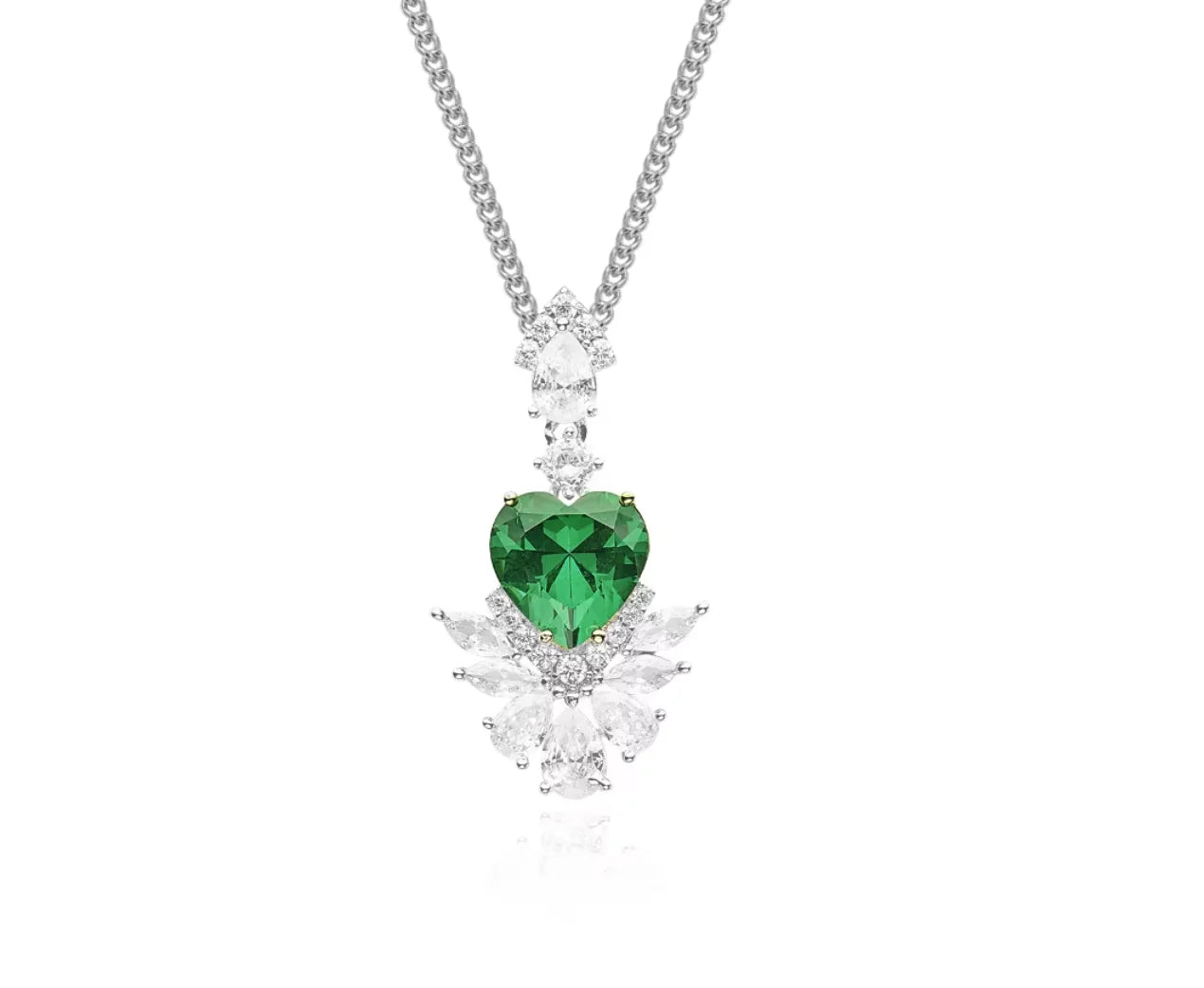 Brass Green Necklace Earrings Heart-shaped Green Zircon Jewelry Set Engagement Jewelry Simple and Fashionable