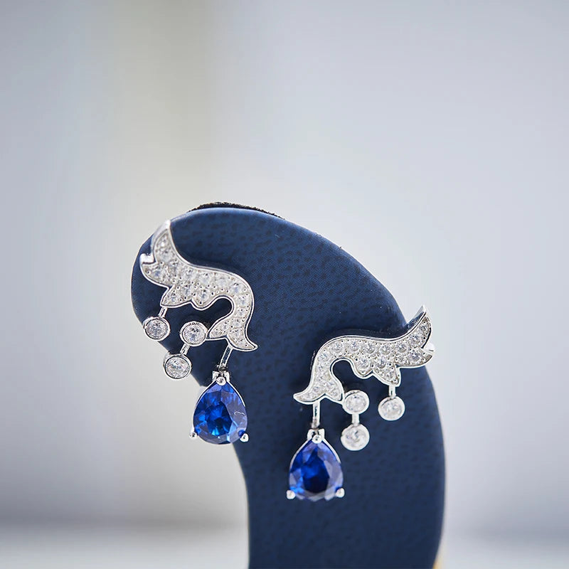 High End Luxury Atmospheric Droplet Shaped Colored Zircon Wing Necklace Earrings for Women's Evening Wear Two-piece Set