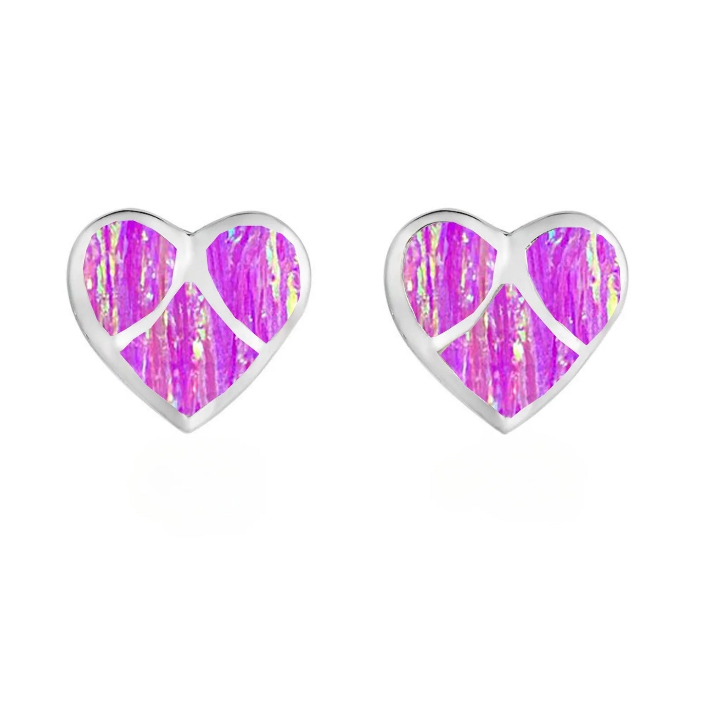 Patchwork Heart Opal Stud Earrings - Iridescent Opal Segment Design | Dainty Romantic Daily Jewelry Bulk Gifts