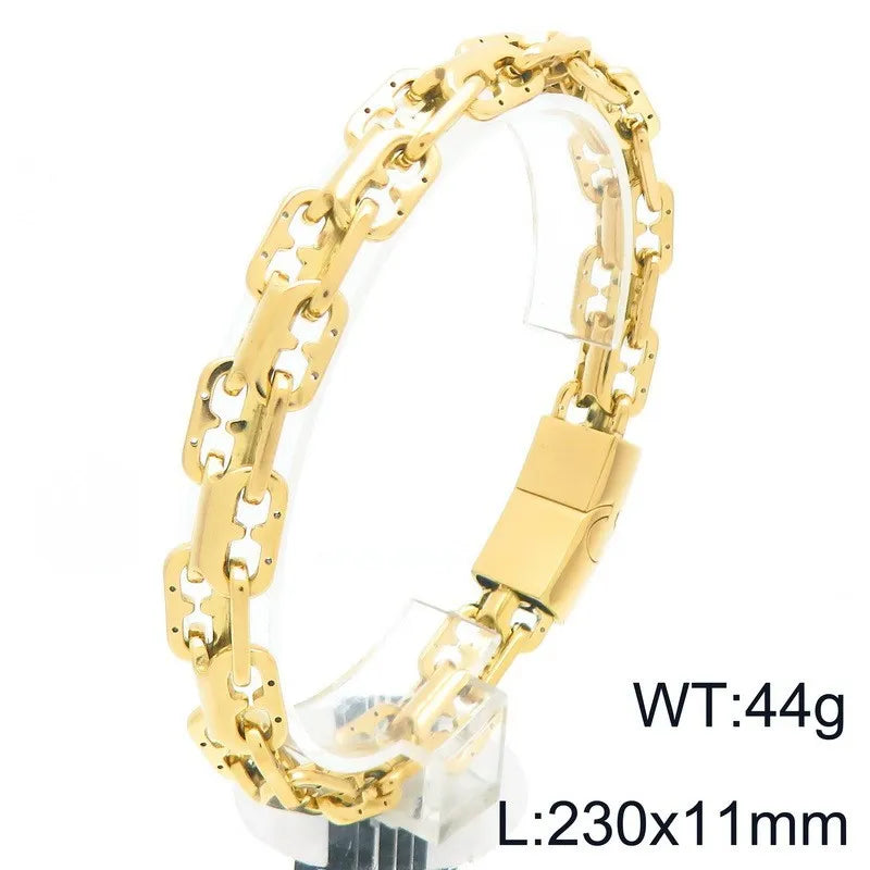 REBEL FASHIONISTA VEROMCA Pig-Nose Double-Row Stainless Steel Punk Wedding Bangle Bracelet with Hollow Magnetic Clasp