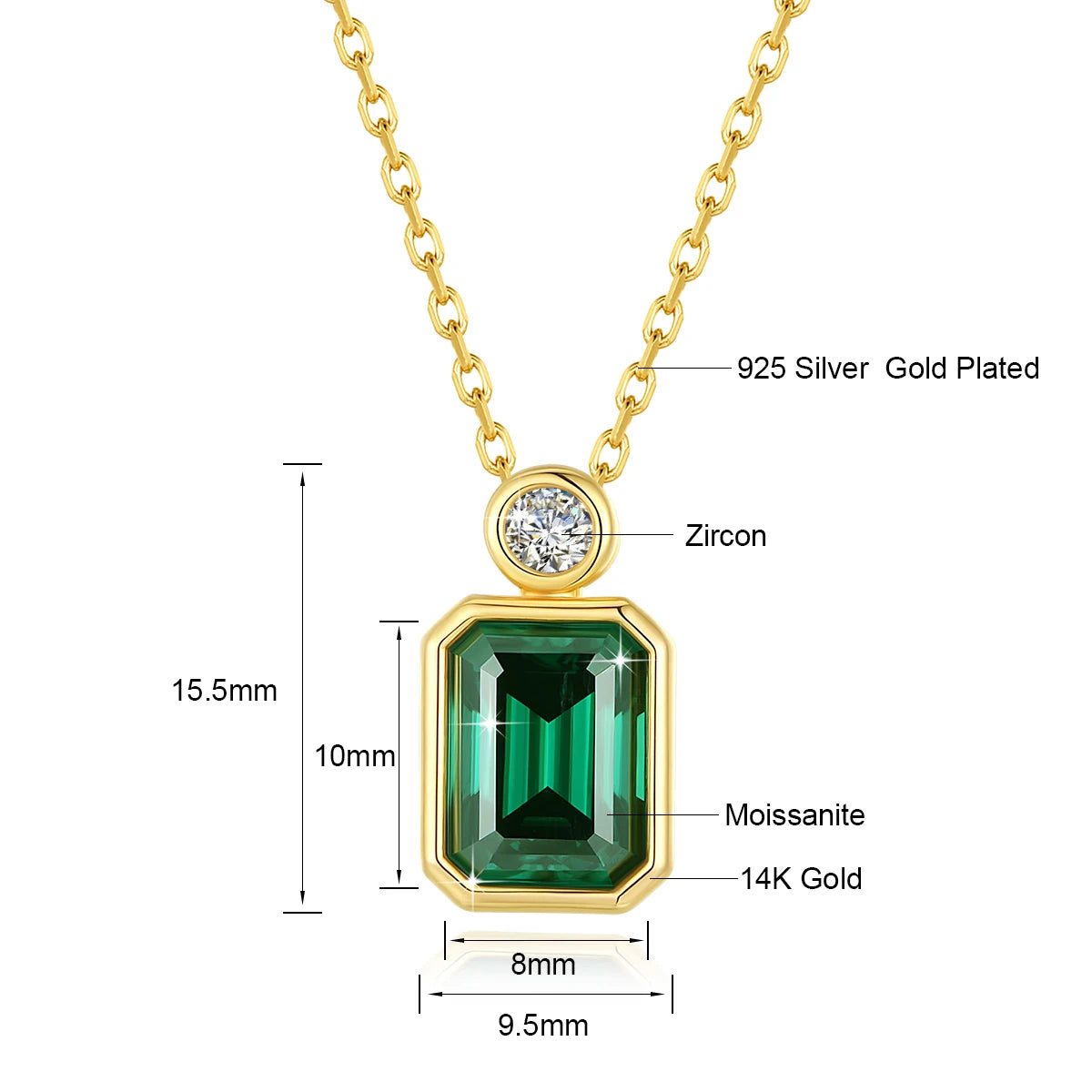 Gioiellieri Luxury Fine Jewelry Woman Engagement New Year Gift 2 Carat 3 Carat Emerald Moissanite Pendant 14K Gold AU585