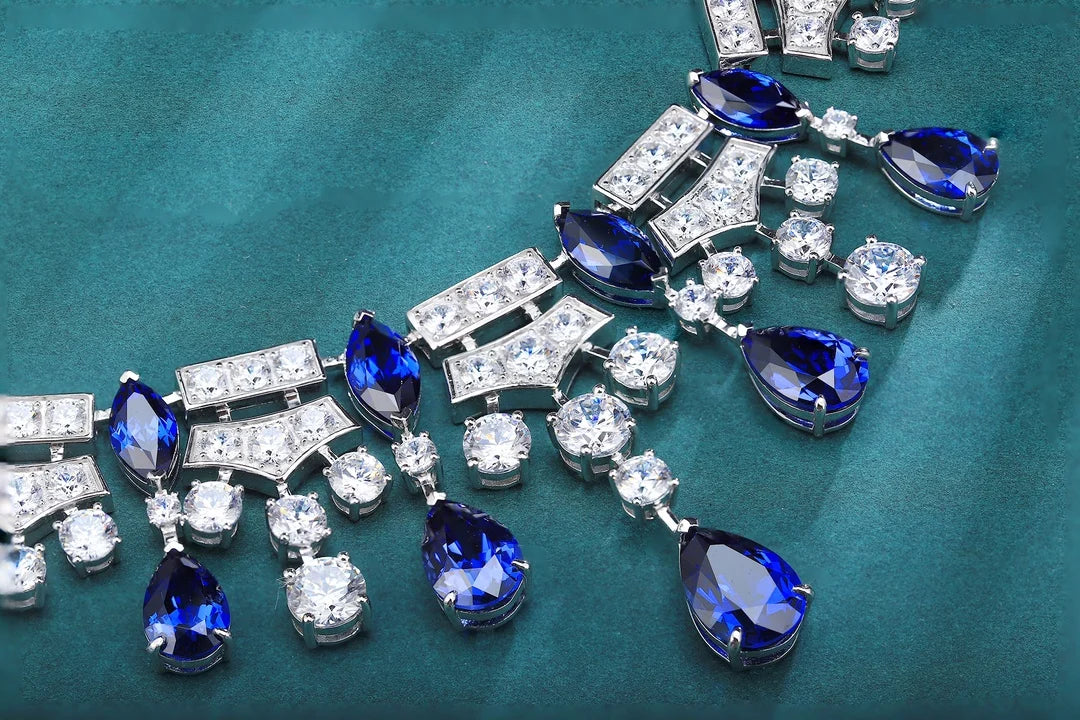 Gemfiori Anster Luxury Lab Grown Sapphire Necklace Pear Marquise Shape Gemstones Customized for Wedding Gift Party Engagement Anniversary