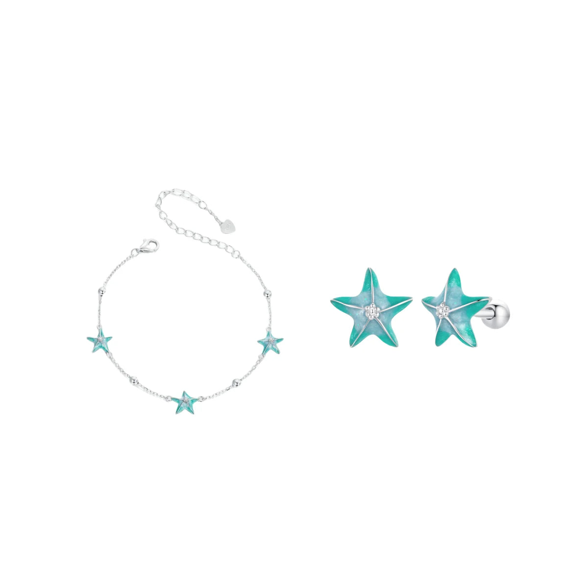 925 Sterling Silver Fashion Jewelry Set Fine Jewelry Making Custom Wholesale Vintage Starfish Teal Bracelet Earrings Jewelry Set