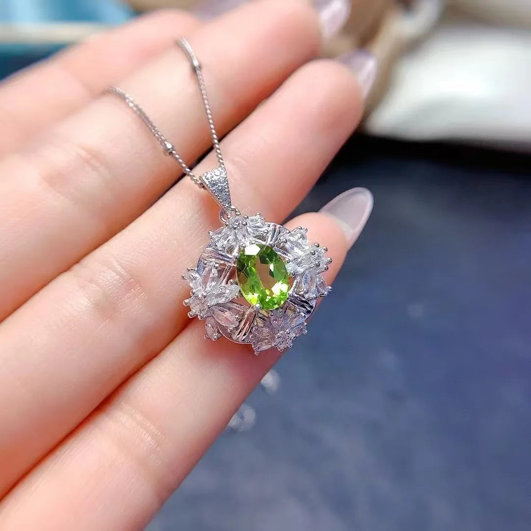REDheart Luxury Gold Plated 925 Sterling Silver Natural Peridot Claw Setting Necklace Ring Kids Jewelry Set Wedding Party Birthday Gifts