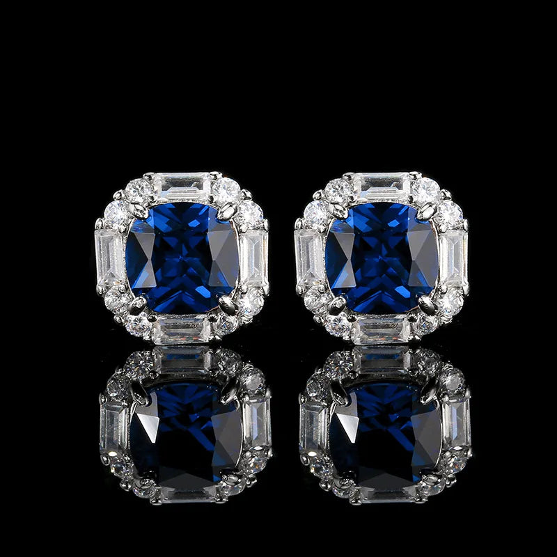 Gemfiori Light Luxury square Sea Blue Zircon Color Treasure Set Pendant Earring Ring Fashionable Temperament Set