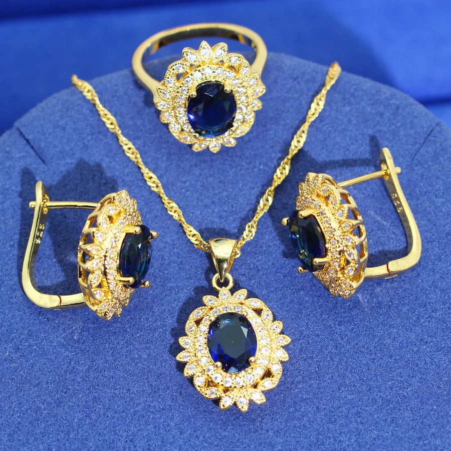 XOTICA Women's Gold Plated Classic Style Jewelry Set with Green Zircon Includes Earrings Necklace Pendant Ring for Wedding or Party