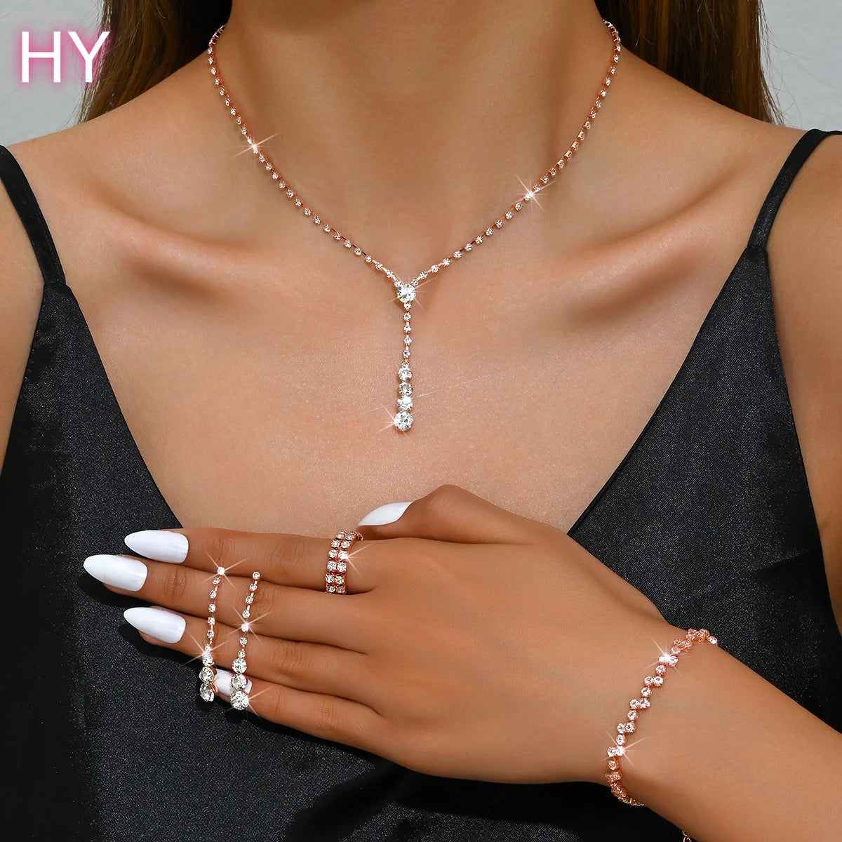 HY Factory Wholesale Custom Fashionable Wedding Accessories Earrings Necklace Bracelet Set with Multiple Options