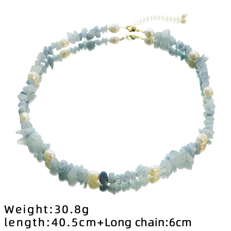 Natural Freshwater Pearl Blue Natural Stone Jewelry Set for Women Festivals Necklace Bracelet Set for Women Bohemian Jewelry