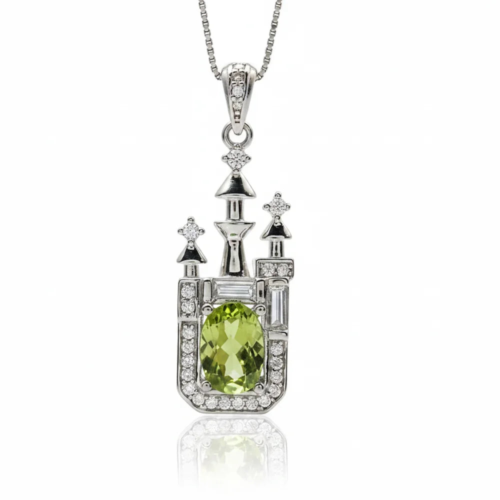 Gioiellieri Natural Peridot Pendant with S925 Sterling Silver for Women Elegant Green Gemstone Necklace Jewelry August Birthstone Gift