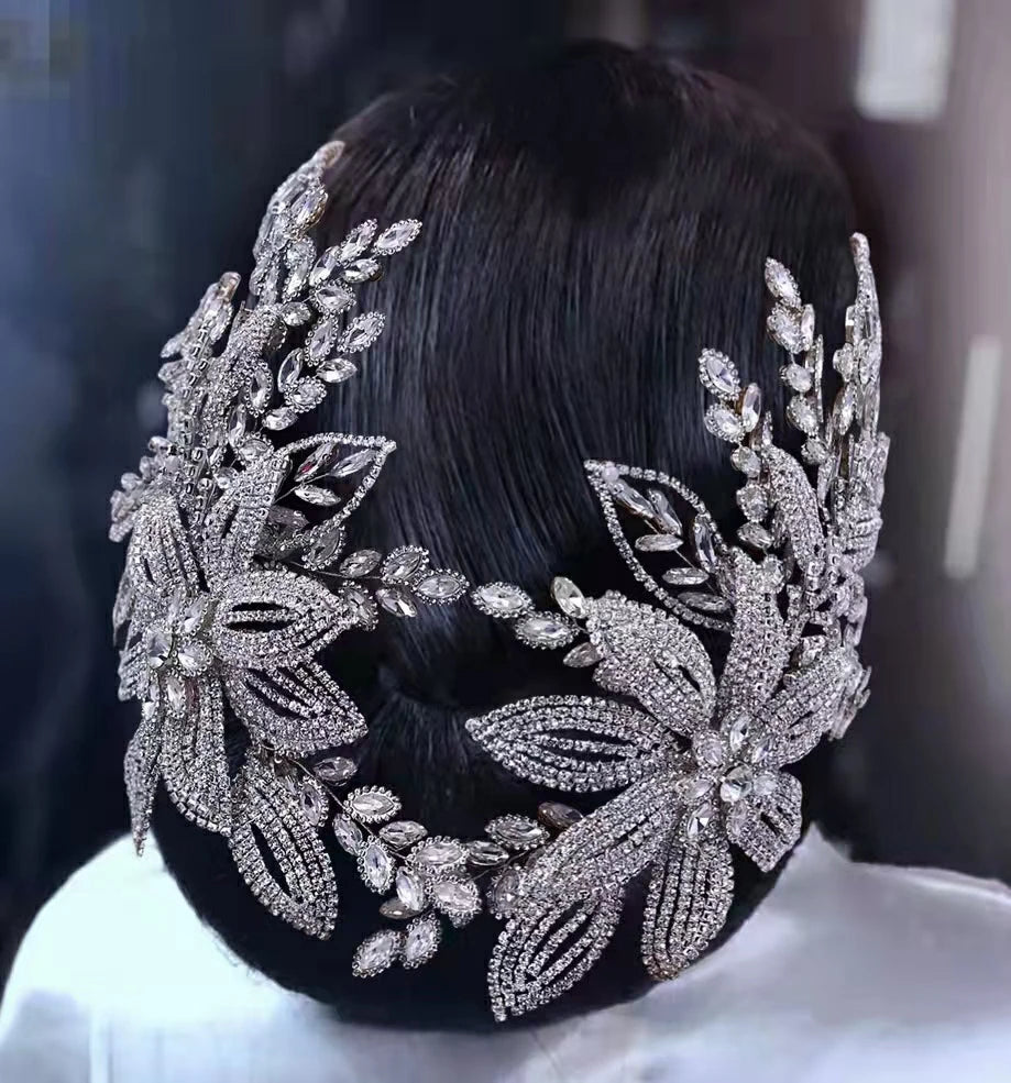 Feishiluo Luxury Cubic Crystal Hair Crown Tiara Soft Wedding Bridal Hairband Accessory