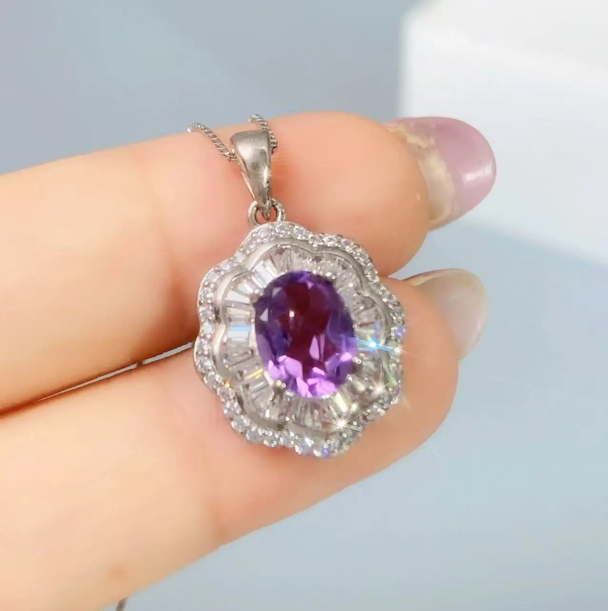 Gioiellieri Amethyst Necklace for Women with Natural Purple Pendant 925 Sterling Silver February Birthstone Healing Crystal Fine Jewelry