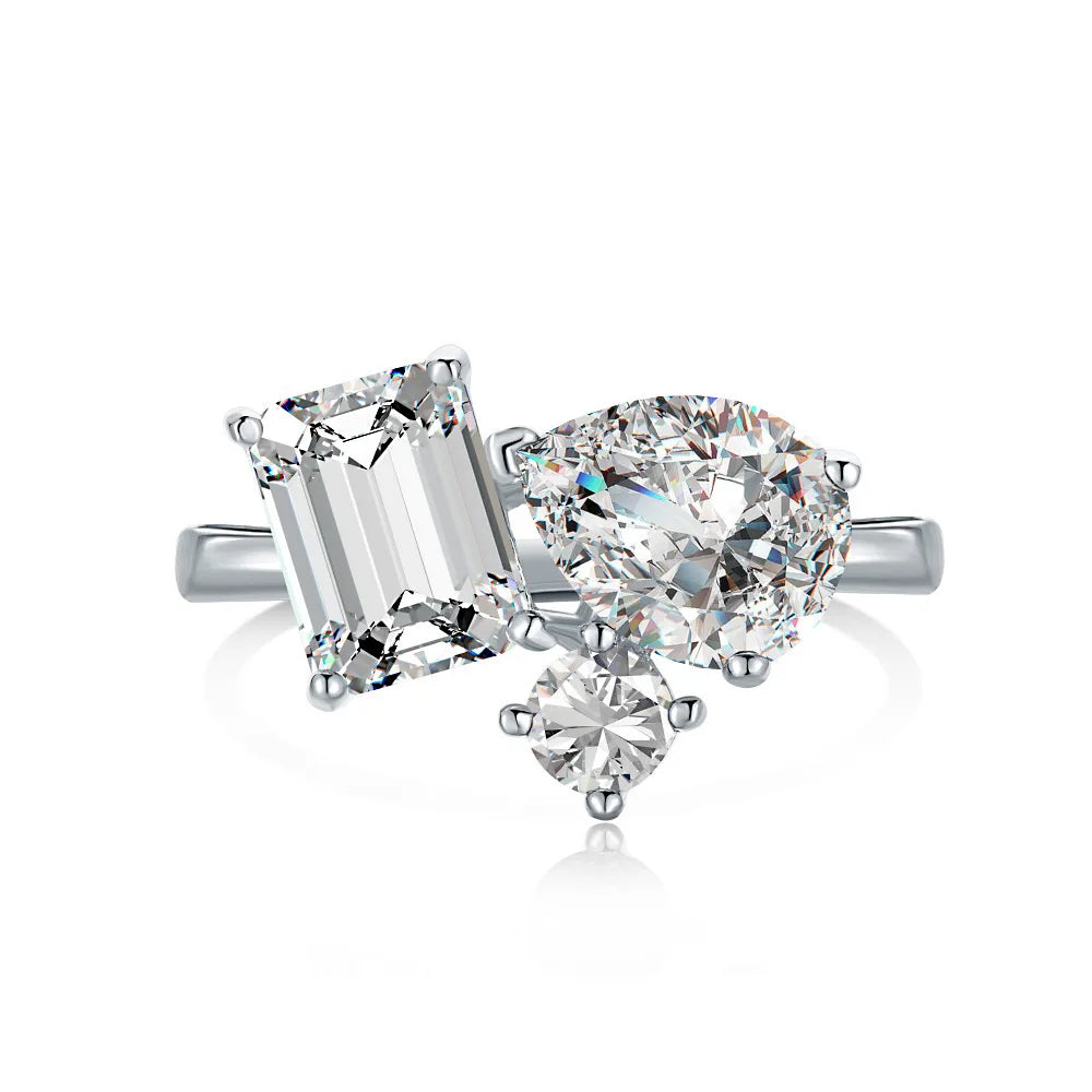 MuShan Jewelry Factory New Fashionable Sea Blue Irregular S925 Pure Silver Ring Women'S European and American Jewelry