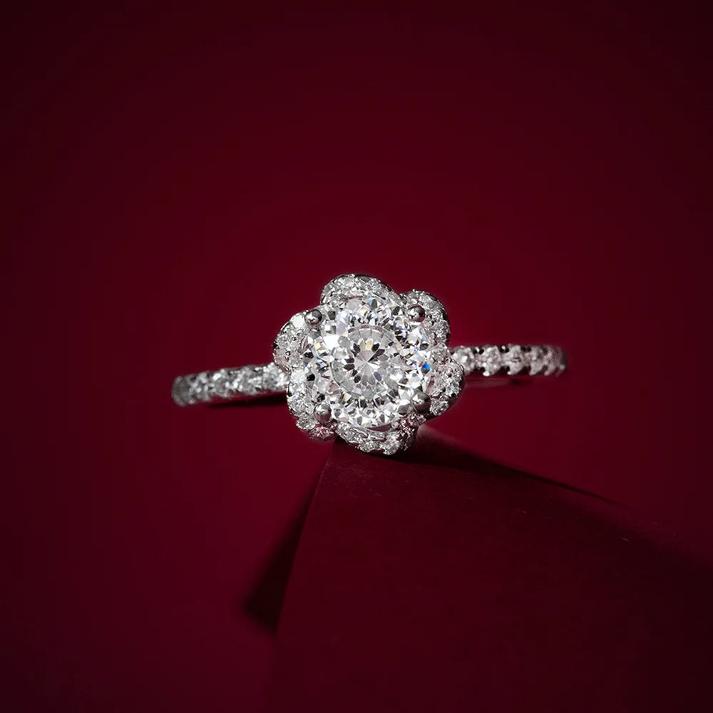 MuShan Jewelry Factory Hot Selling S925 Sterling Silver 1Carat 6mm Round High Carbon Diamond Dating and Commuting Ring for Women