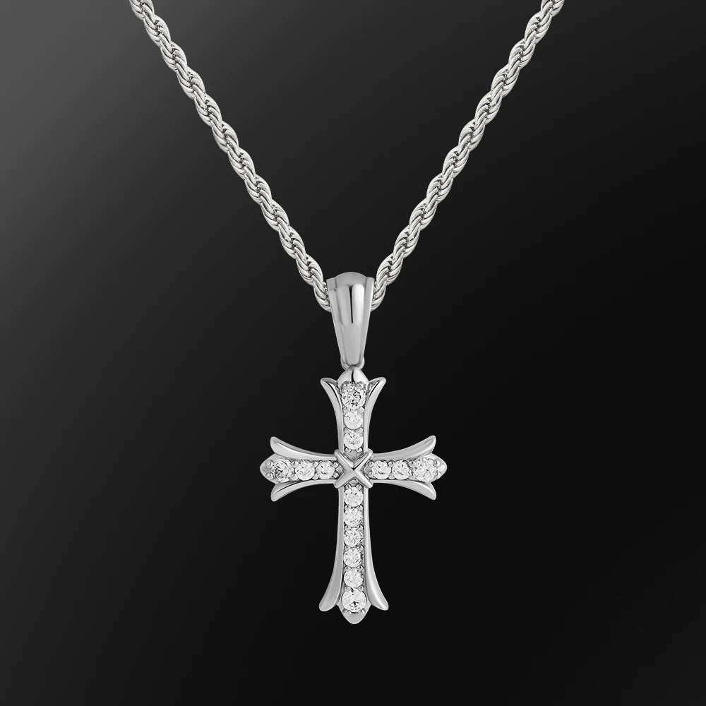 Hotsell Cross Religion Jewelry Charms CZ Rope Chain Women Hiphop 14K 18K Gold Cubic Zirconia Iris Cross Pendant Necklace for Men
