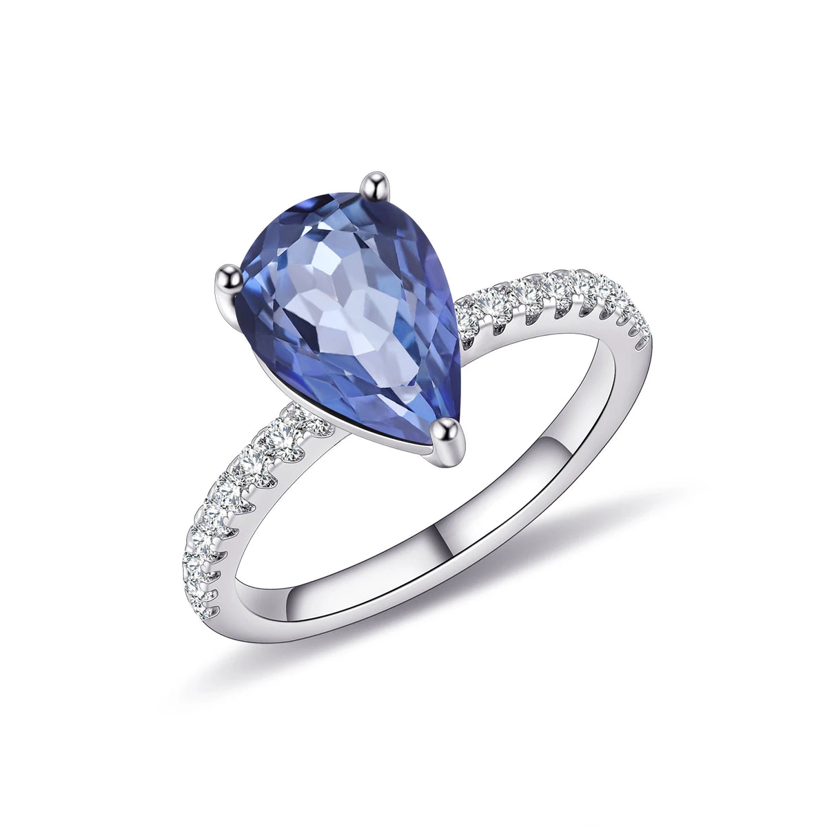 Gemfiori KH067 Abiding Manufacturers Direct Sale 925 Sterling Silver Pear 8*12MM Sky Blue Nano Morganite Rainbow Quartz Solitaire Ring