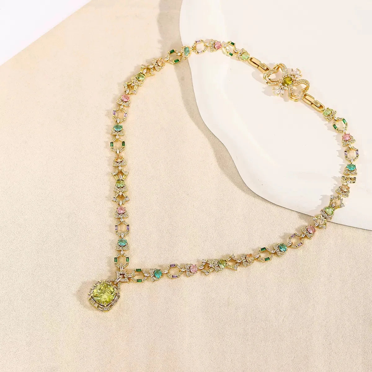 Bella Viva Vibrant Green Cubic Zirconia Necklace and Earring Sets, 18K Gold Plated Brass, Statement Jewelry for Daily & Gift