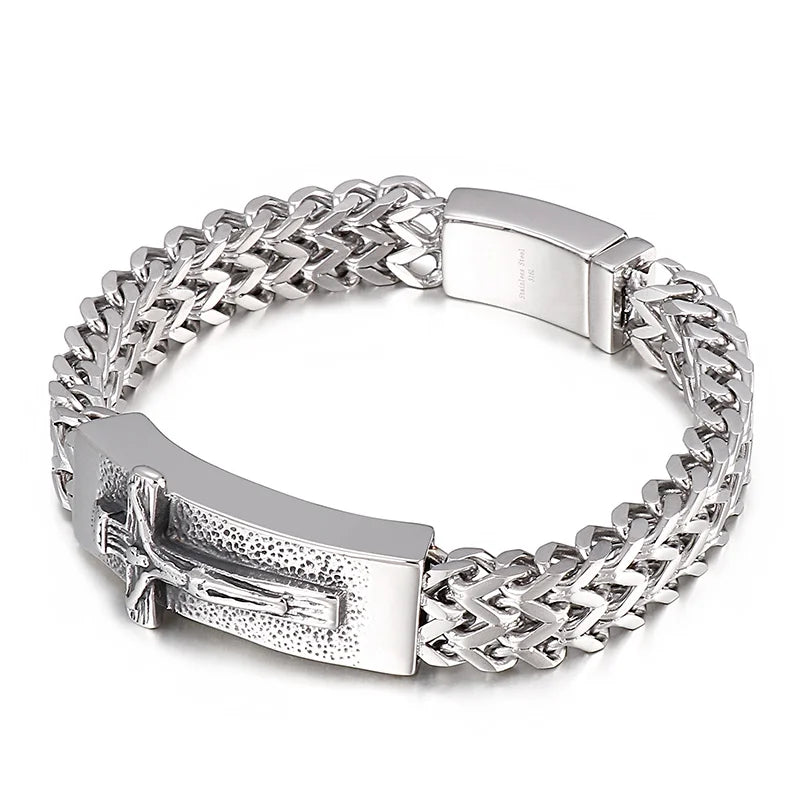 KALEN Black Friday Mens Stainless Steel Fashion Jewelry Bracelets Christian Jesus Bracelet Bangle