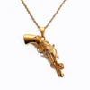 BiG-BOSS Trendy Necklace Stainless Steel 18k Gold Plated Rose Gun Pendant Rope Chain Men Hiphops Hand Gun Pendant Maxi Necklace