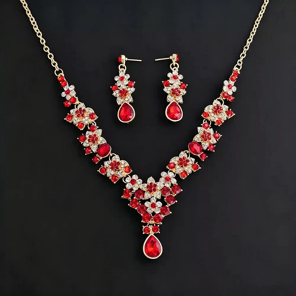 XM S344 Zircon Bridal Tiara Necklace & Earrings Set
