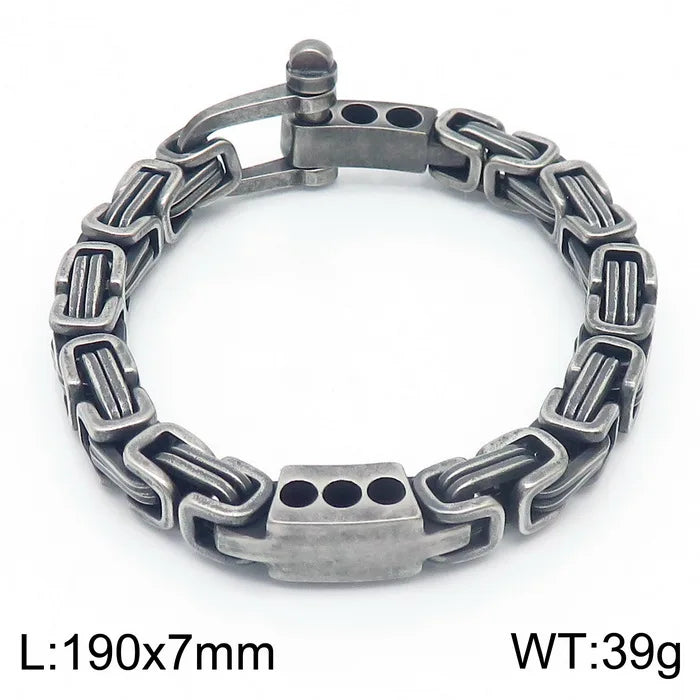 KALEN Trendy Unisex Gold/Silver/Black Stainless Steel Byzantine Links Bracelet With Bolt Clasp