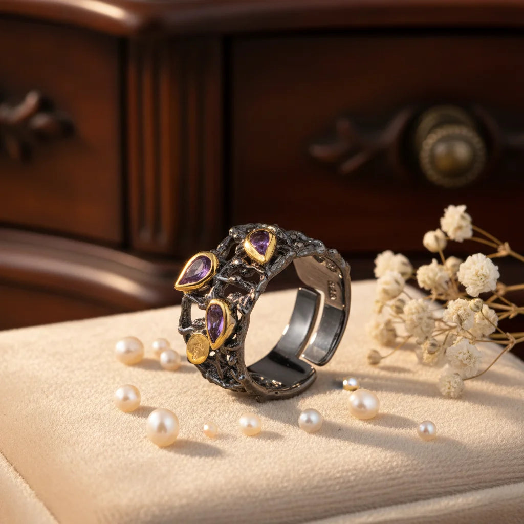 Handmade Antique Natural Stone 925 Sterling Silver Jewelry Ring