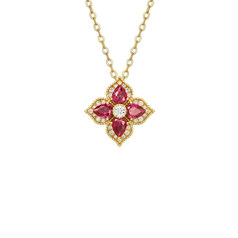 ArtistA 925 Sterling Silver Costum Lab Grown Ruby Necklace Wedding Jewelry Anniversary Gift