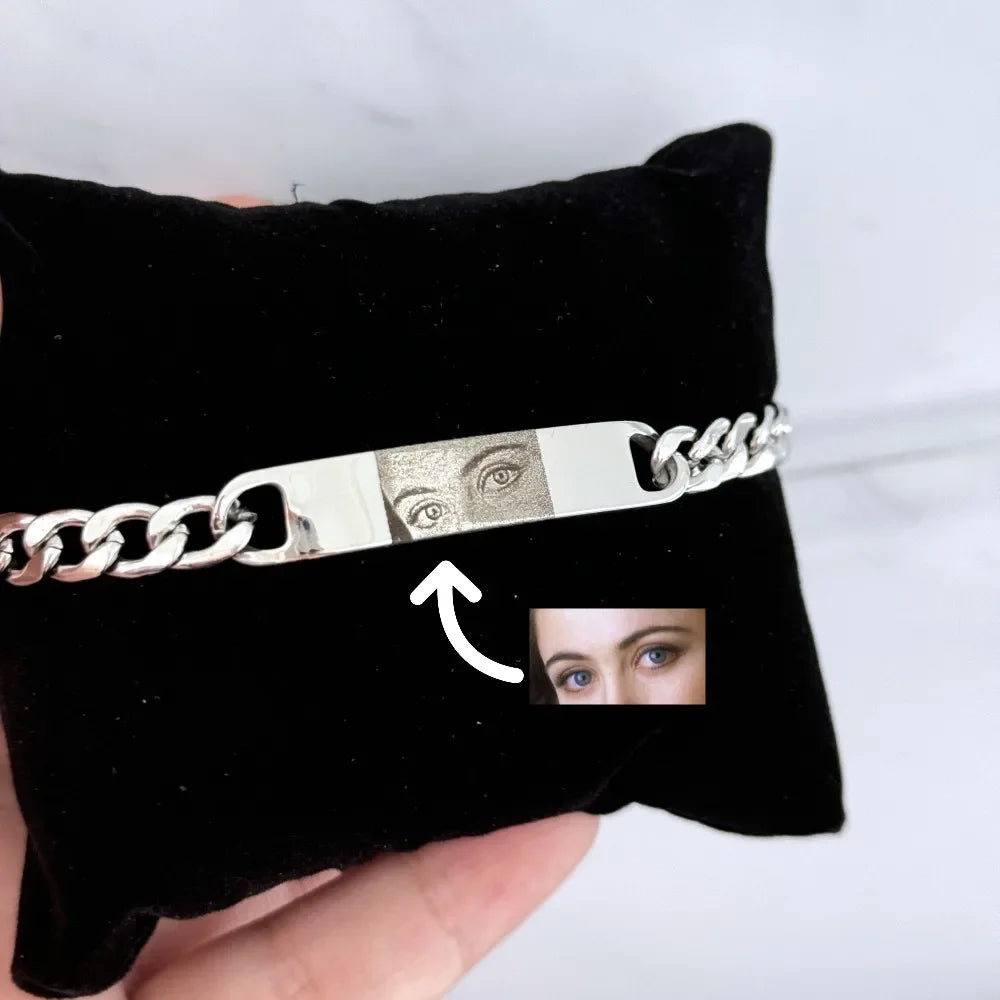REBEL Gold Silver Black Stainless Steel Cuban Chain Curved Bracelet Customized Laser Engraved Eye Bracelet for Man