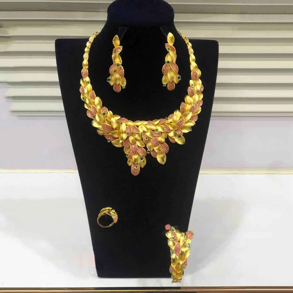 Zhuerrui Factory American Gold Jewelry Set Cheap Green Diamond Beads Jewelry Sets Simple Women's Festival Gifts HZ23081197