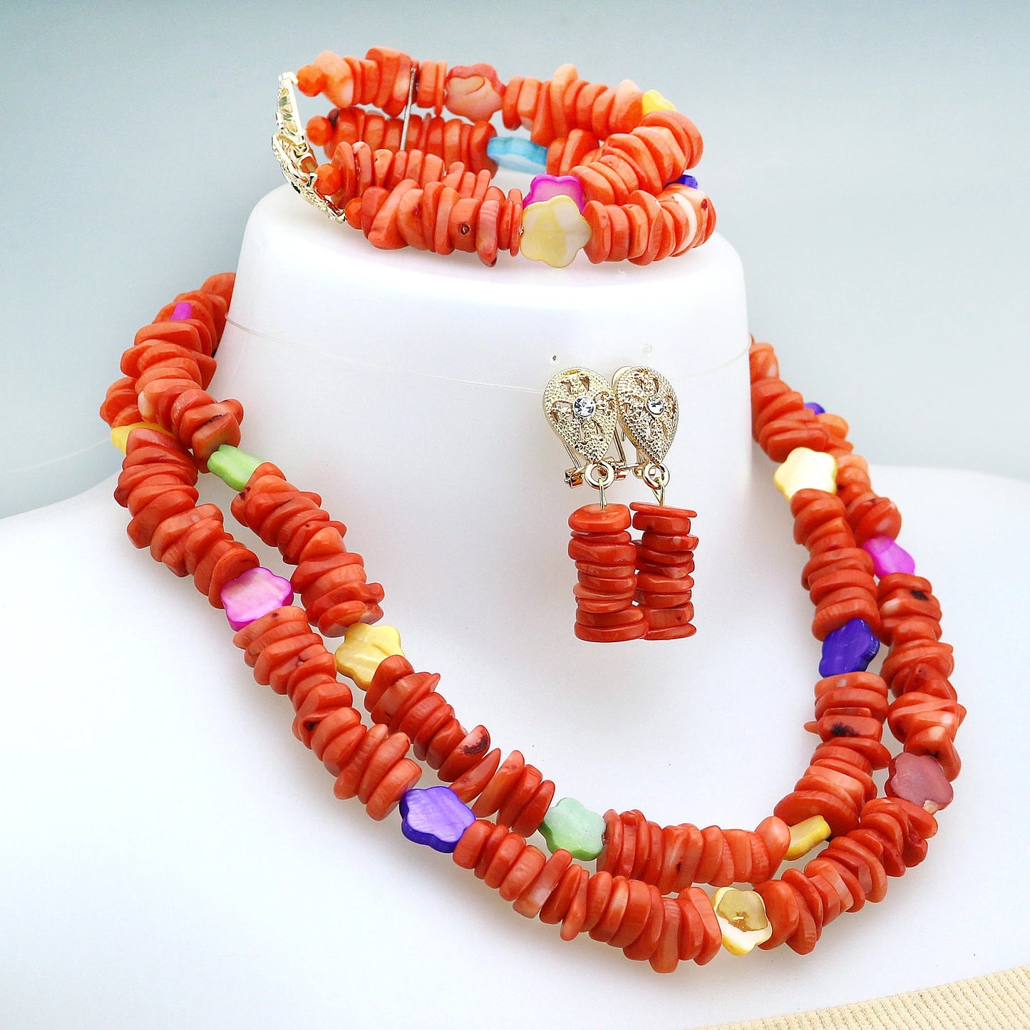 Zhuerrui Elegant Red Coral Beads Design Set Gold Accessories Necklace Sets Exquisite Craftsmanship Suitable for Party CL284
