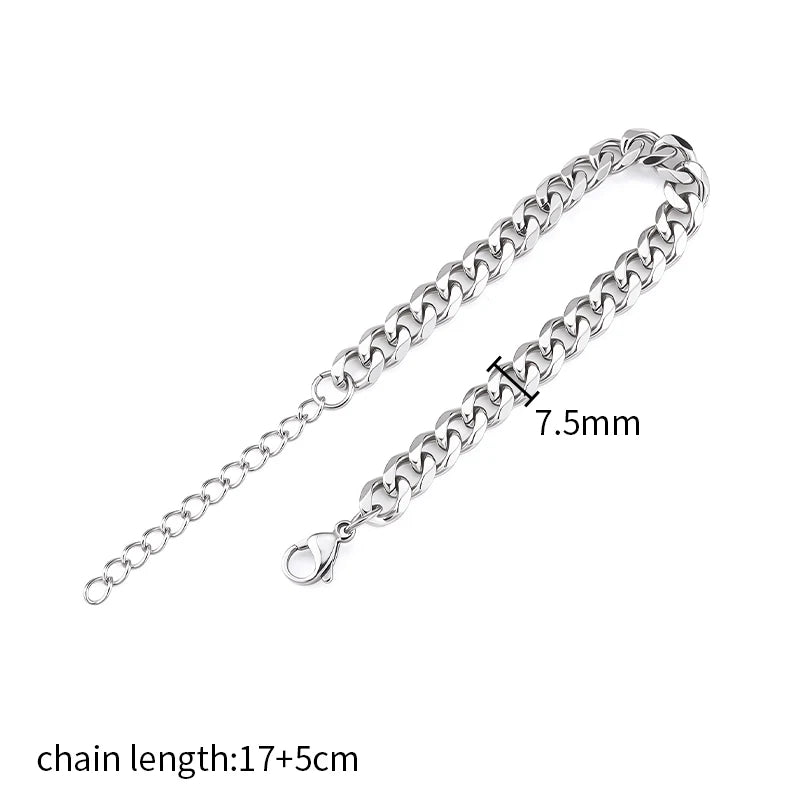 REBEL Minimalist Fashion Stainless Steel Cuban Chain Bracelet Unisex Hip Hop No Fade Waterproof Jewelry for Women Men Unisex