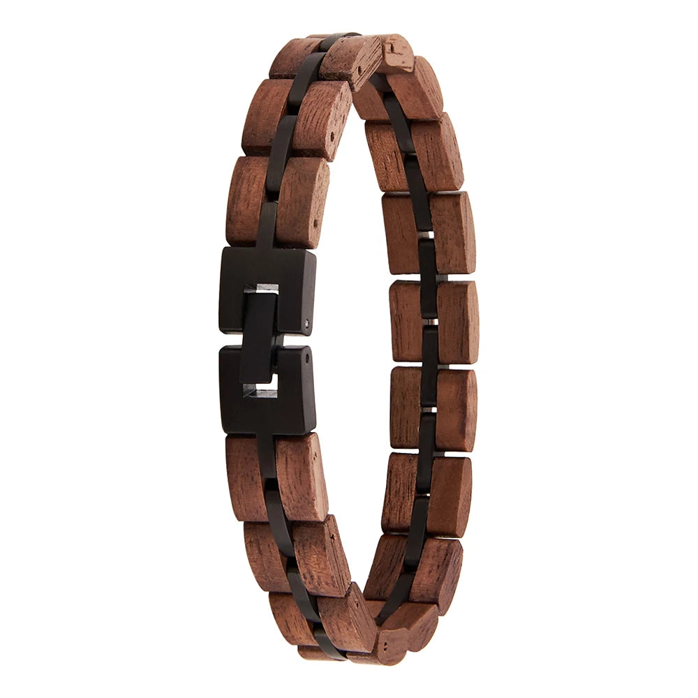 REBEL Classic Gift Jewelry Adjustable Wood Bracelet Black Blue Plated Stainless Steel Custom for Men and Women